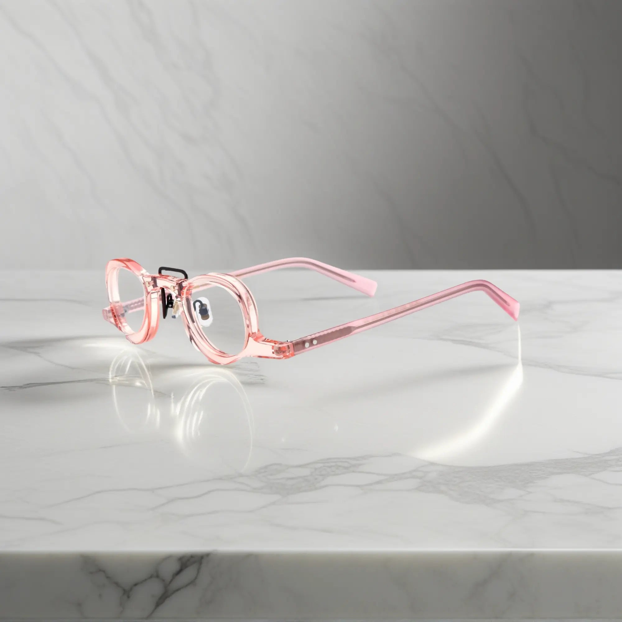 Side view of VoyueLens™ Baby Pink lightweight geometric eyeglass frames